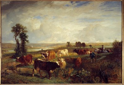 Vue prise des hauteurs de Suresnes (Hauts-de-Seine). Peinture de Constant Troyon (1810-1865) - Constant Emile Troyon