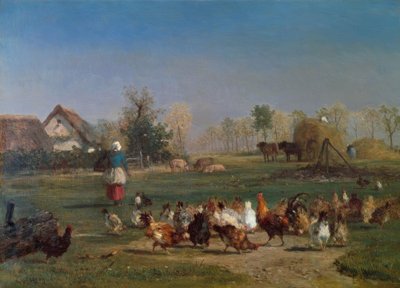 Le nourrissage des poules - Constant Troyon