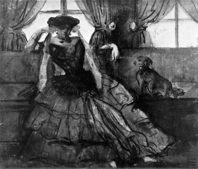 Une dame avec son chien, 19e siècle, 1930 - Constantin Guys