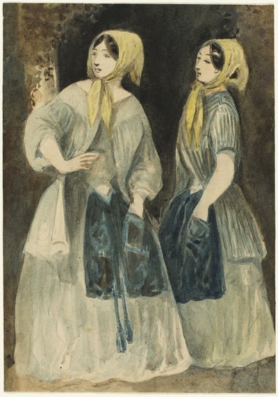 Deux femmes avec des foulards jaunes - Constantin Guys