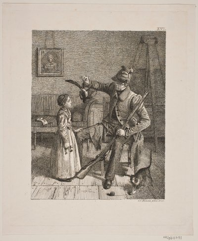 Danish : Un chasseur montrant sa proie à une petite fille - Constantin Hansen