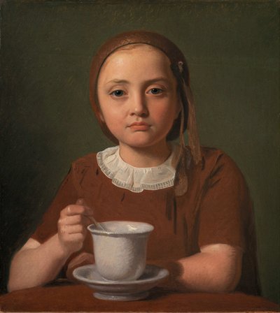 Petite fille, Elise Købke, avec une tasse devant elle - Constantin Hansen