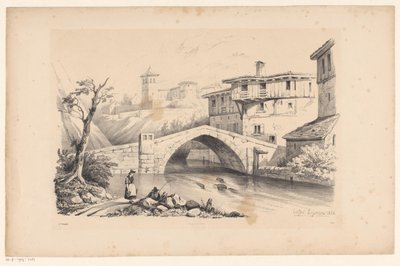 Pont sur une rivière dans un village de montagne (Le Paysage) - Constantinus Cornelis Huysmans