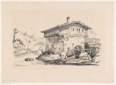 Maison et moulin à eau dans un village de montagne - Constantinus Cornelis Huysmans