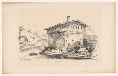 Maison avec moulin à eau dans un village de montagne - Constantinus Cornelis Huysmans