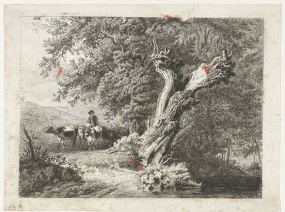 Paysage avec arbre nu et berger - Constantinus Cornelis Huysmans