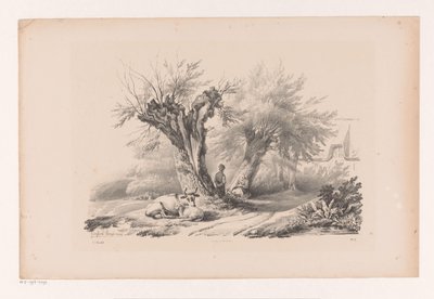 Chemin de campagne avec homme et femme au repos - Constantinus Cornelis Huysmans
