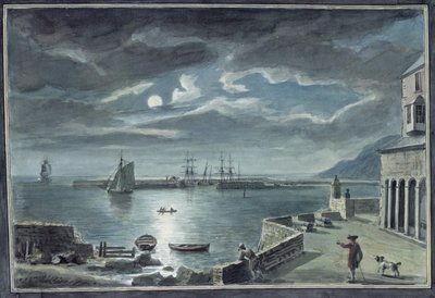 Le port et le Cobb, Lyme Regis, Dorset, au clair de lune - Copplestone Warre Bamfylde