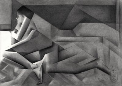 Femme géométrique en contemplation - Corné Akkers