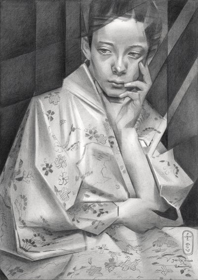 Jeune fille en kimono, pensive - Corné Akkers