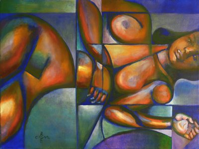 Femme cubiste sereine - Corné Akkers