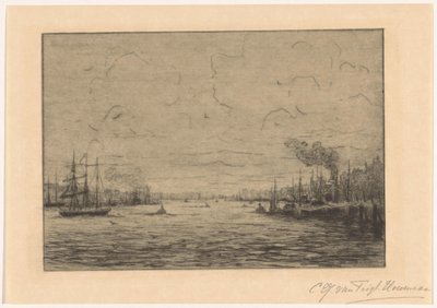Vue sur la Meuse à Rotterdam - Cornelia Christina Johanna van Trigt Hoevenaar (signed by artist)