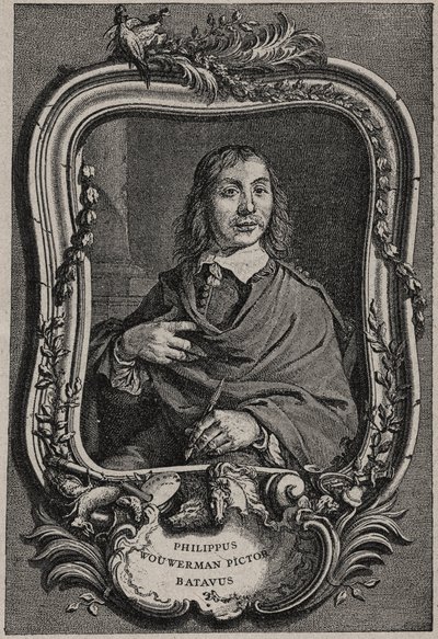 Portrait de Philips Wouwerman ou Philippus Wouwermans 1619-1668 peintre néerlandais - gravure par Nicolas-Gabriel Dupuis d
