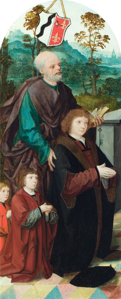 Un donateur et ses deux fils présentés à Saint Pierre - Cornelis (attr. to) Engelbrechtsz