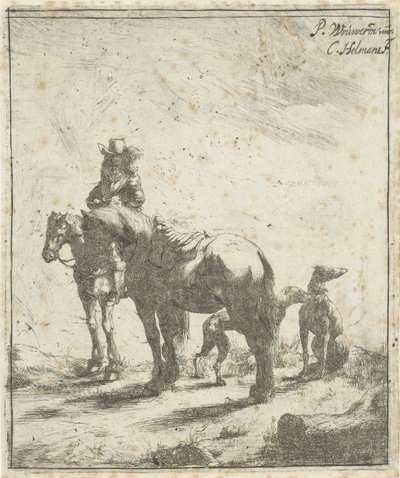 Cavalier avec deux chevaux et deux chiens - Cornelis A. Hellemans