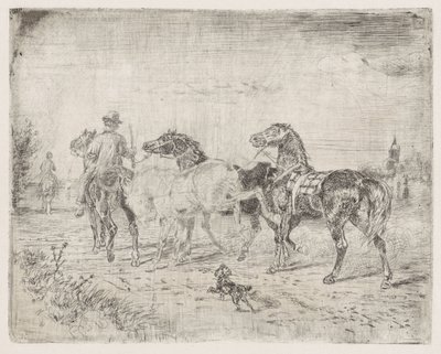 Cavaliers avec chevaux - Cornelis Albertus Johannes Schermer