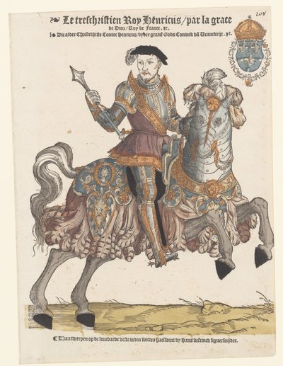 Portrait de Henri II de France en armure à cheval, vers la droite - Cornelis Anthonisz. (manner of)