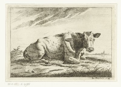 Paysage avec vache couchée sans cornes - Cornelis  Bisschop