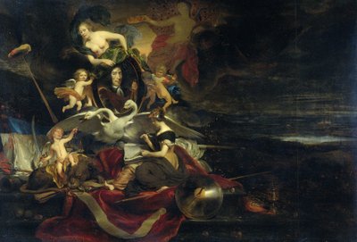 Allégorie sur le raid néerlandais sur la Medway (1667), avec un portrait de Cornelis de Witt - Cornelis Bisschop