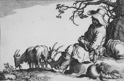 Pastorale avec chevrier et chèvres, de la série Seize Sujets Paysans, 17ème siècle - Cornelis Bloemaert