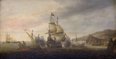 Bataille navale entre des navires de guerre néerlandais et des galères espagnoles - Cornelis Bol