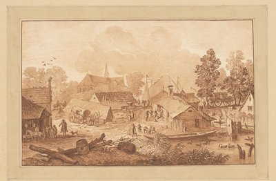 Vue de village avec étang - Cornelis Brouwer