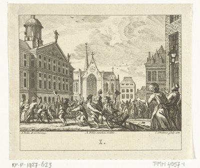 Émeute lors des funérailles de Daniël Raap sur le Dam à Amsterdam en 1754 - Cornelis Brouwer
