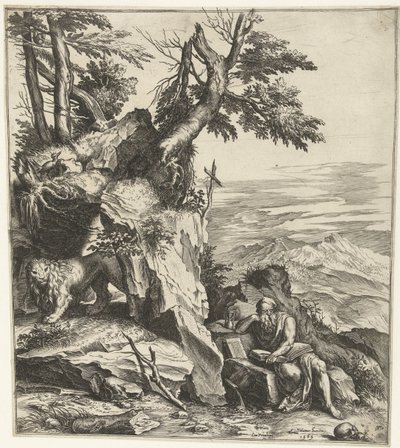 Paysage avec Jérôme lisant - Cornelis Cort