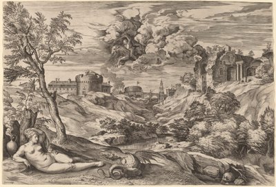 Paysage avec Roger libérant Angélique - Cornelis Cort after Titian