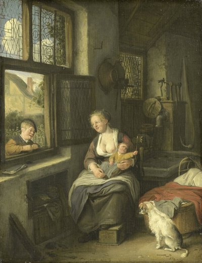Une mère avec ses enfants - Cornelis Dusart