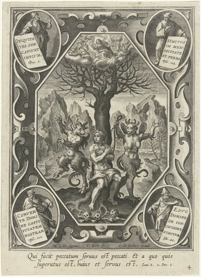 Un jeune homme enchaîné à un arbre par deux diables - Cornelis Galle (I)