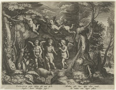 Jean-Baptiste accompagné par des anges entrant dans le désert (série La vie de Jean-Baptiste) - Cornelis Galle (I)