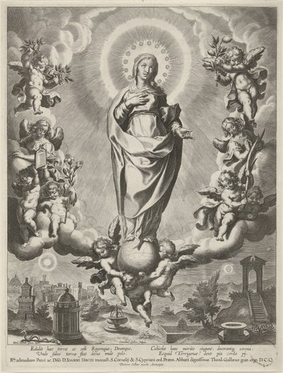 Marie sur un globe, entourée d