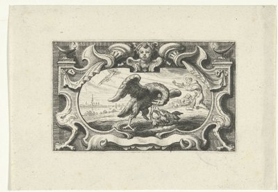 Vignette avec un pélican nourrissant ses petits de son propre sang - Cornelis Galle (II) (attributed to)