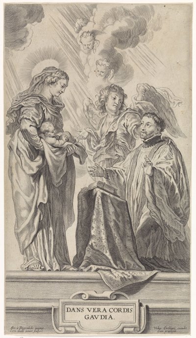 Un saint inconnu (Ignace de Loyola ?) agenouillé devant Marie avec l