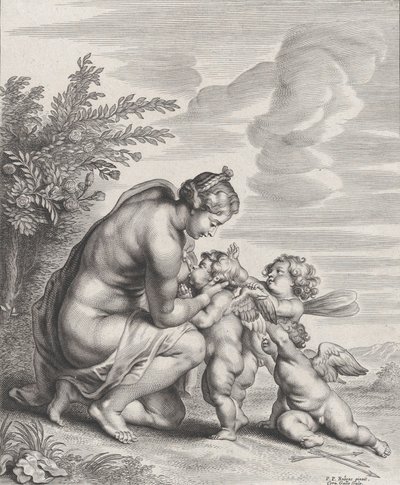 Vénus allaitant trois Cupidons dans un paysage - Cornelis Galle II