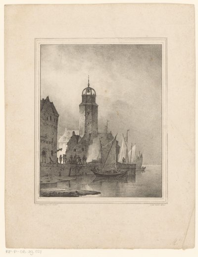 Voiliers accostant en ville - Cornelis Gerrit Verburgh