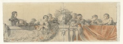 Personnes sur une balustrade avec des festons (Projets pour des peintures murales au château de Honselaersdijk) - Cornelis Holsteyn