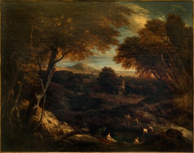 Vaste paysage classique avec figures se baignant au premier plan - Cornelis Huysmans
