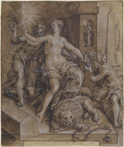Conception de la section centrale du Miroir de la vertu - Cornelis Ketel