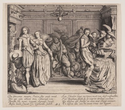 Intérieur avec musiciens et couples dansants - Cornelis Koning