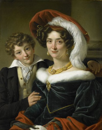 Rudolphina Wilhelmina Elizabeth de Sturler (1798-1873), deuxième épouse du comte Johannes van den Bosch, avec leur fils Richard Leeuwenhart - Cornelis Kruseman (attributed to workshop of)
