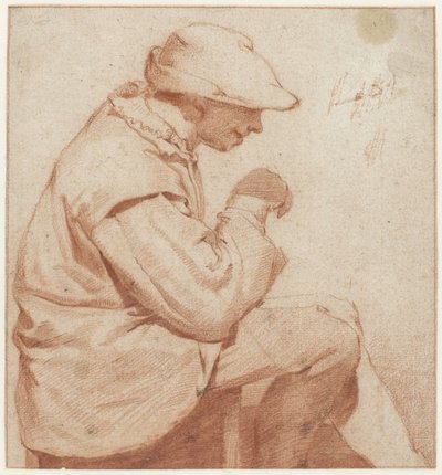 Homme assis avec un bonnet mou, de profil à droite, avec la main droite levée - Cornelis Pietersz. Bega (attributed to)