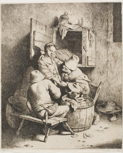 Un jeune homme caresse la jeune hôtesse - Cornelis Pietersz. Bega