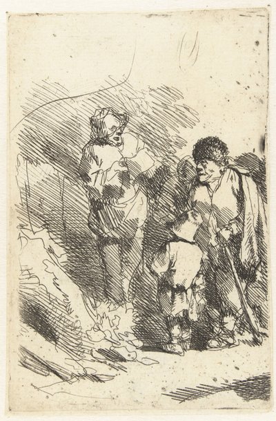 Homme chantant et public écoutant, dont un enfant et un homme - Cornelis Pietersz. Bega