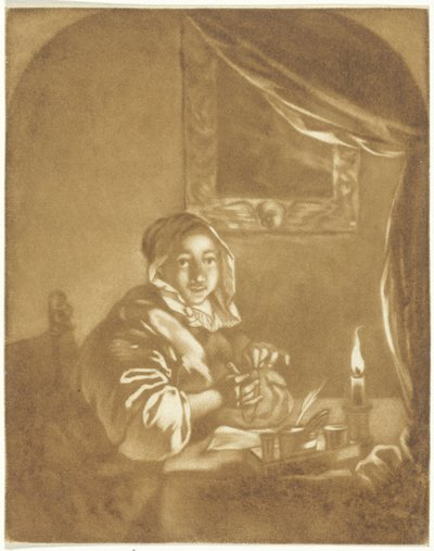Dame à la lumière de la bougie - Cornelis Ploos van Amstel (signed by artist)