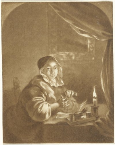Dame à la lumière de la bougie - Cornelis Ploos van Amstel (signed by artist)