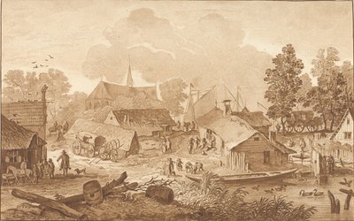 Vue de village avec étang - Cornelis Ploos van Amstel (signed by artist)