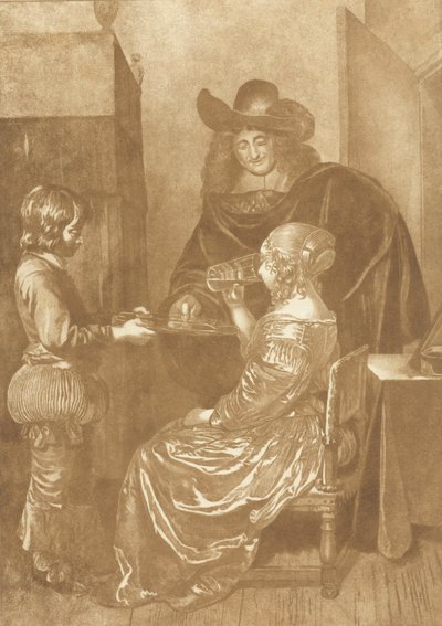 Seigneur et dame avec page - Cornelis Ploos van Amstel (signed by artist)
