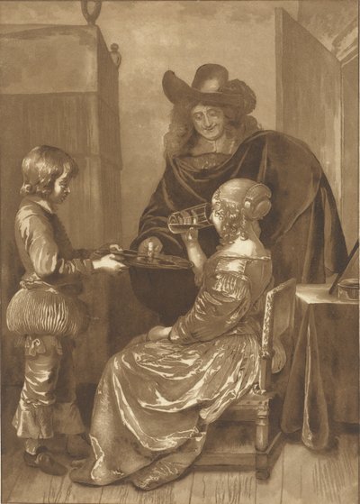 Seigneur et dame avec page - Cornelis Ploos van Amstel (signed by artist)